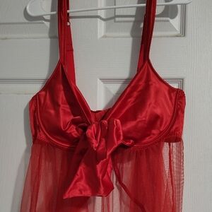 Adore Me Red Satin & Mesh Babydoll with Front Bow